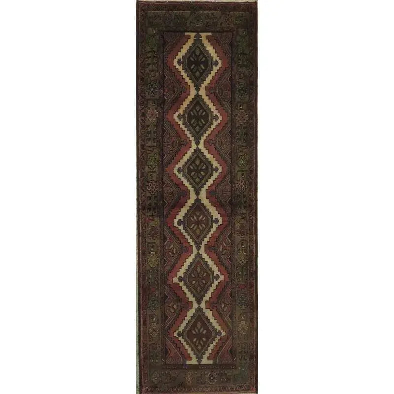 One Of The Kind Hand-Knotted Persian Wool Rug _ Luxurious Vintage Design, 10'5" x 2'6", Artisan Crafted